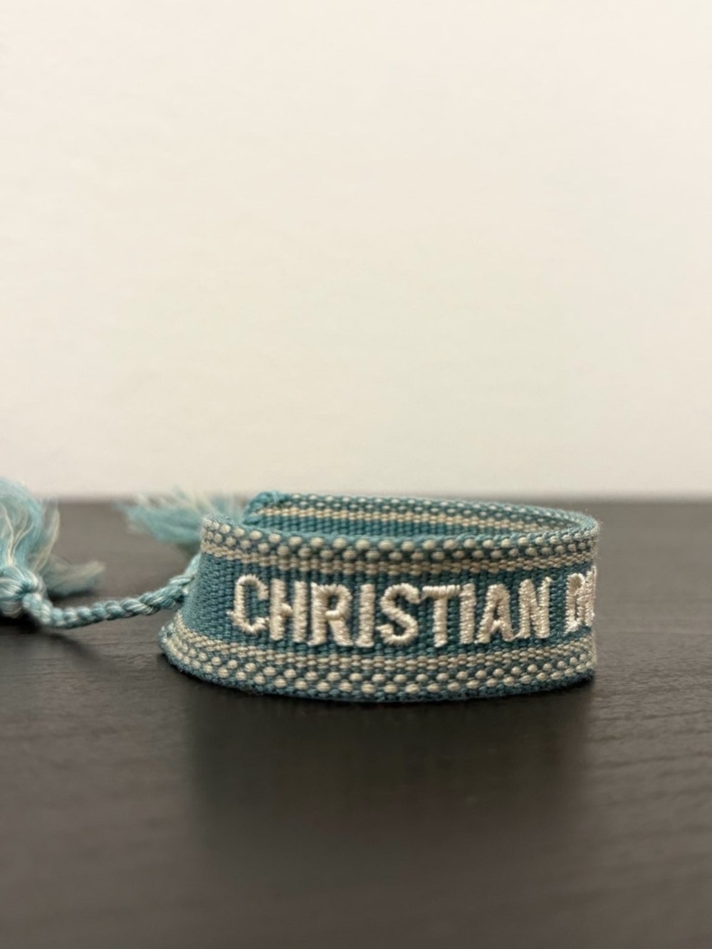 Christian Dior J’adior green and white cotton Woven Logo Bracelet